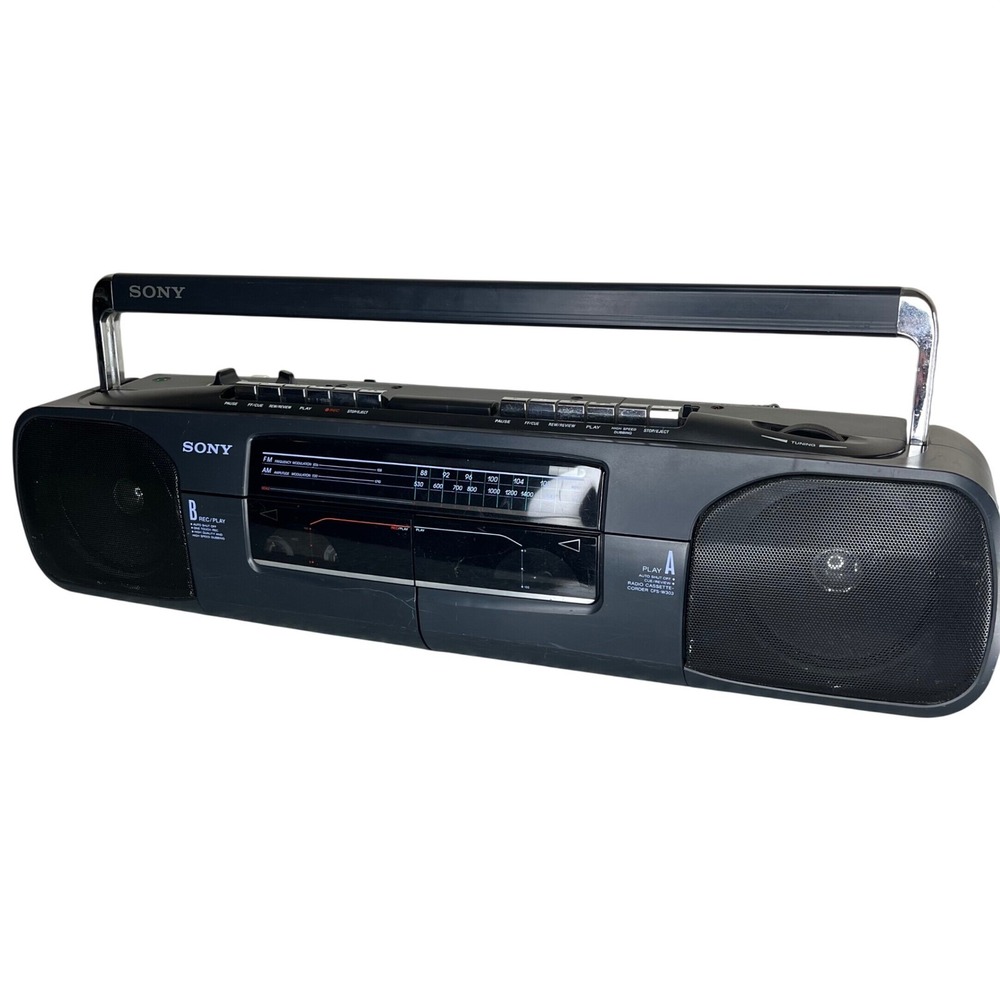 Sony Boombox Radio Cassette Recorder CFS-W303 Black Dual Tape Deck AM FM Vintage